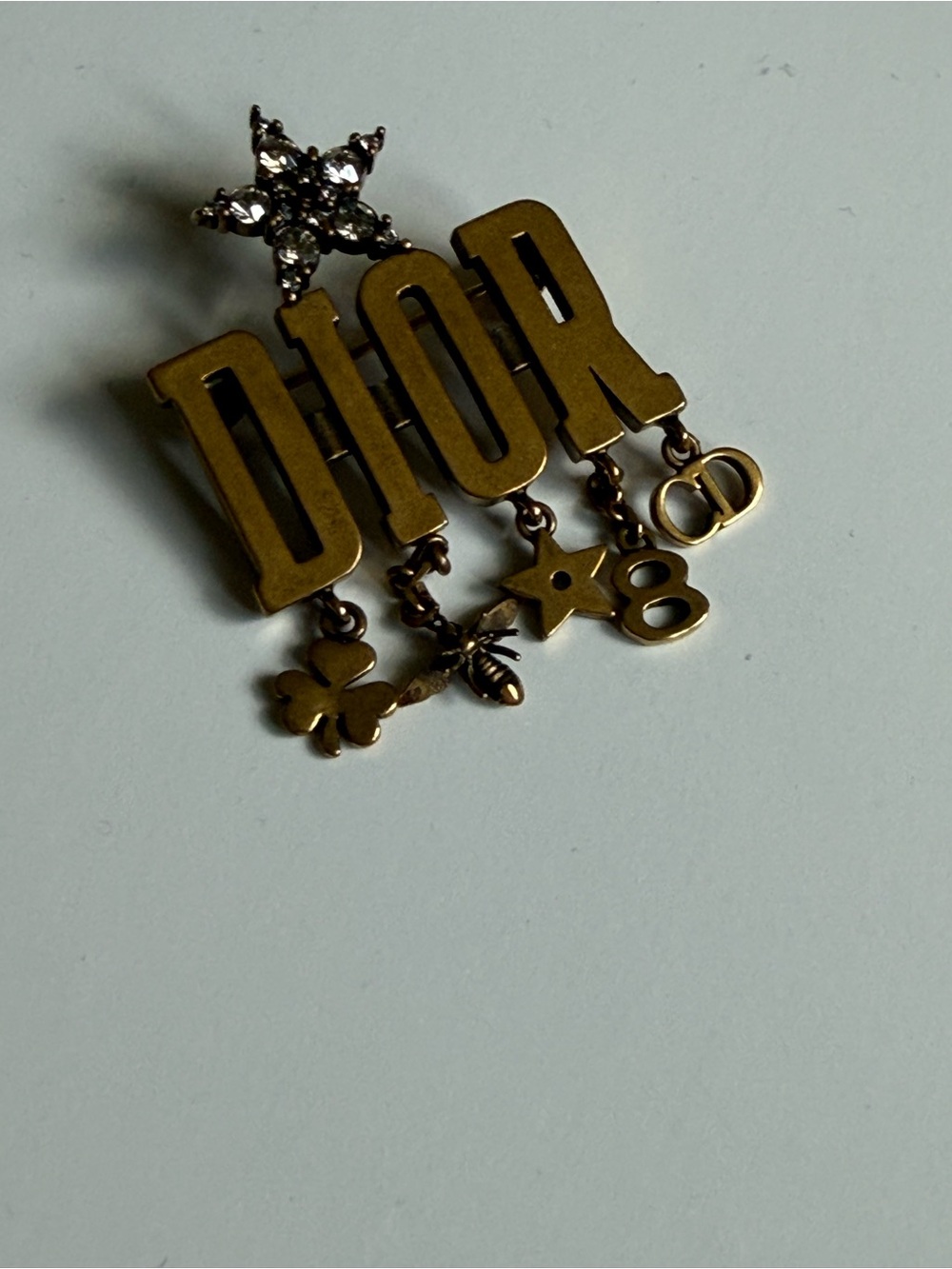 Dior Brass-Tone Logo Brooch Charm with Crystal Star - Picture 2 of 4
